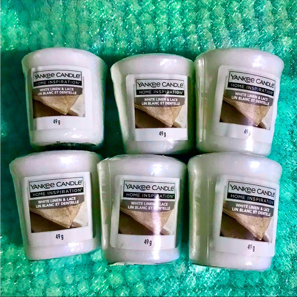 6 Yankee White Linen & Lace Votive Candles lot bundle fresh clean scent
